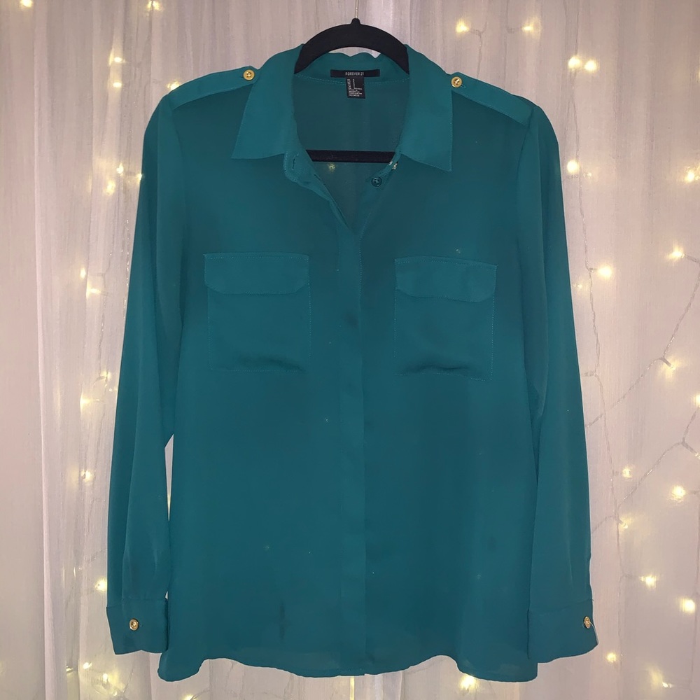 Forever 21 Hunter Green Blouse w/ Gold Buttons ✨